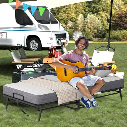 Full Size Folded Bed with Mattress, 75" x 54" Folding Bed, Twin Bed, Rollaway Bed Guest Bed for Adults with Sturdy Frame