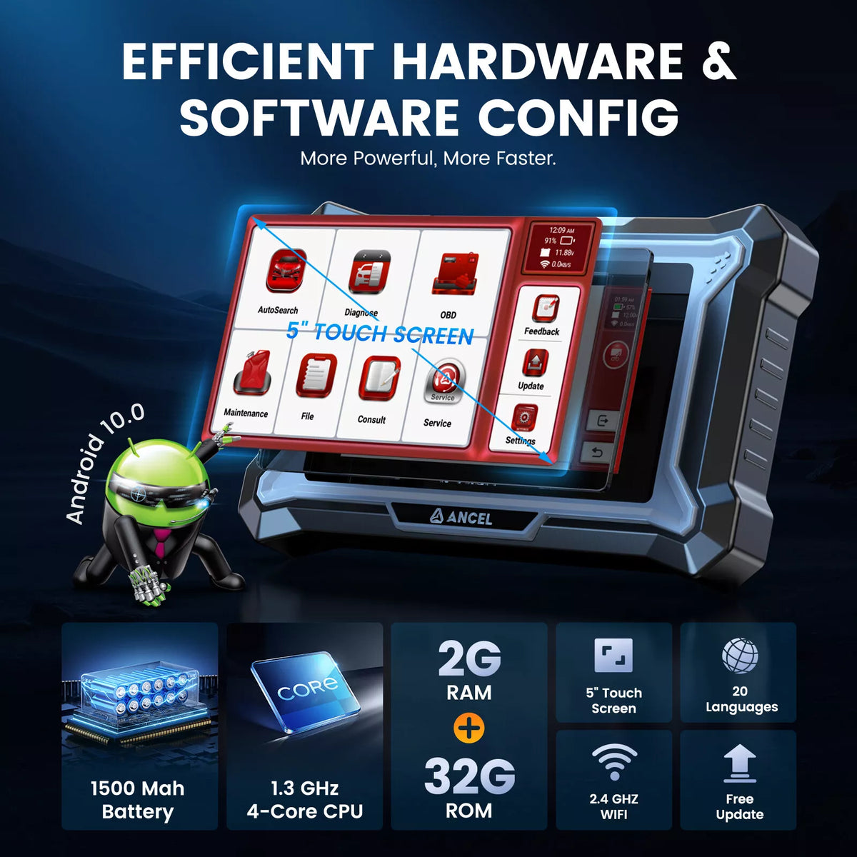 ANCEL Car Diagnostic Scan Tool, Engine ABS SRS Transmission Diagnostic Scanner, OBD2 Scanner Code Reader with 7 Resets, ABS Bleeding, BMS SAS Oil Reset, Lifetime Free Update, Online Customer Service