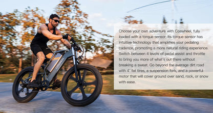 COSWHEEL T26 Electric Mountain Bike – 48V 1000W Motor, 15Ah Battery, 26"x4.0" All-Terrain Tires, Dual Suspension, Shimano 7-Speed