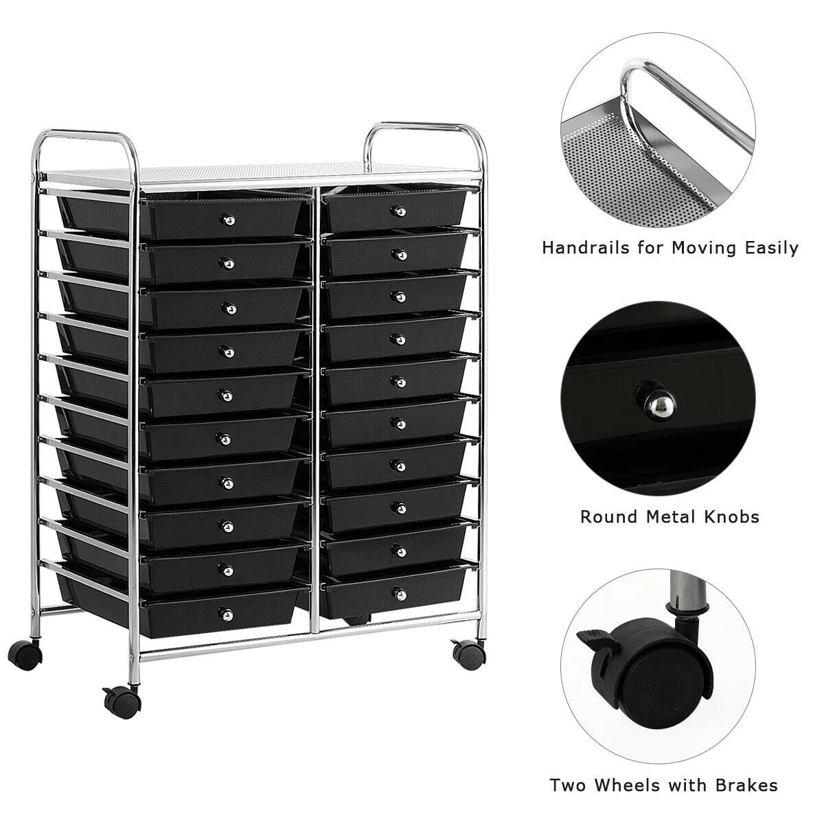 Gymax Office Rolling Cart 20 Storage Drawers Scrapbook Paper Studio Organizer Mutlicolor