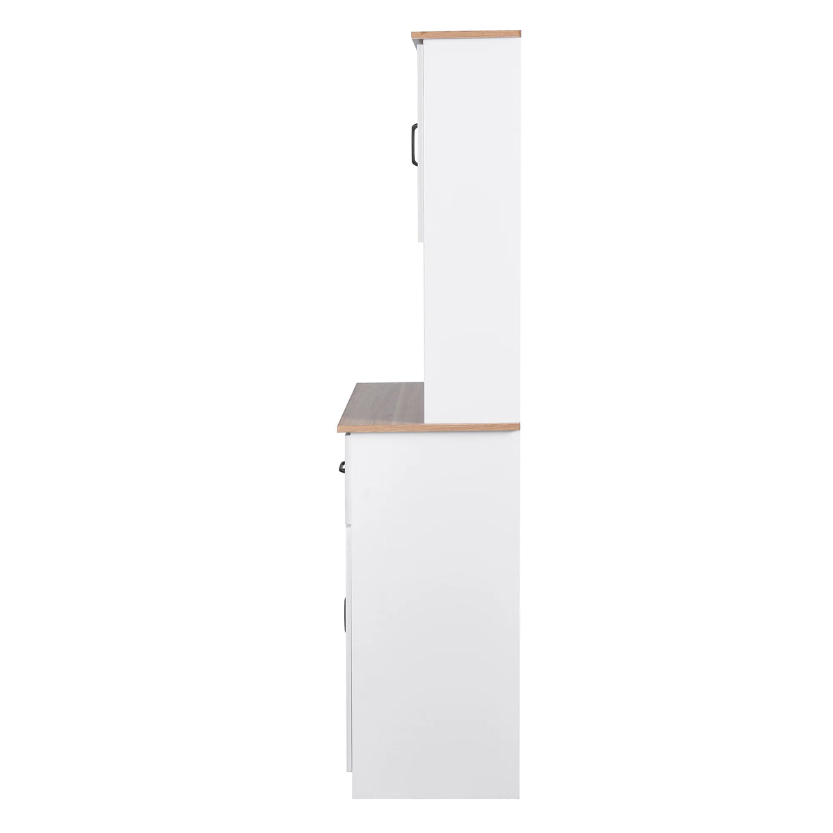 Clearance! Wooden Kitchen Cabinet White Pantry Room Storage Microwave Cabinet with Framed Glass Doors and Drawer