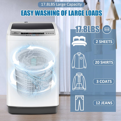Qhomic Portable Washing Machine, 17.8lbs Large Fully-Automatic Laundry Washer, 10 Washing Programs & 8 Water Levels Selections Machine Ideal for Apartments Dorms Families