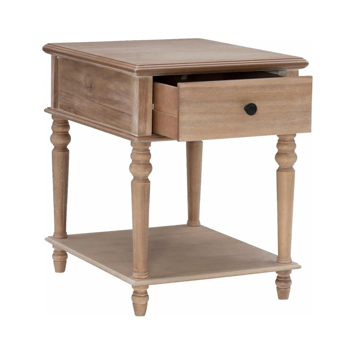 Powell McGhie Single Drawer Indoor End Table with Shelf, 26" Tall, Natural