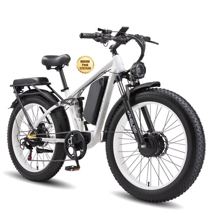KAIJIELAISI Electric Bike for Adults,AWD Ebikes Dual Motor Peak 6000W, 26'' Fat Tire bikes with 52V 26AH Battery Hydraulic Brake Electric Bicycle, 7 Speed Mountain EBike UL 2849.