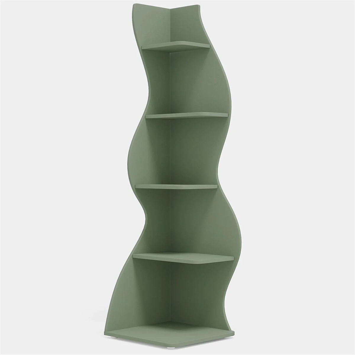Finihen 5-Tier Corner Bookcase, Wood Bookshelf Storage Organizer, 70" Tall Display Standing Shelf Unit for Bedroom, Living Room, Green