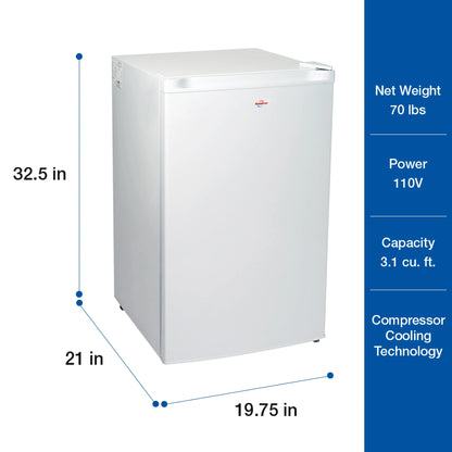 Koolatron 3.1 cu ft Upright Freezer, 88L Mini Freezer, White, Manual Defrost, Compact Design