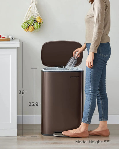 13 Gallon Stainless Steel Kitchen Trash Can, Garbage Can, Soft Close, White