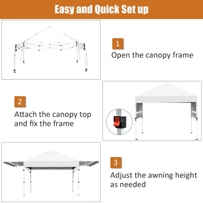 Patiojoy 10x17ft Pop up Canopy  3 Height Adjustment Folding Tent with Roller Bag White