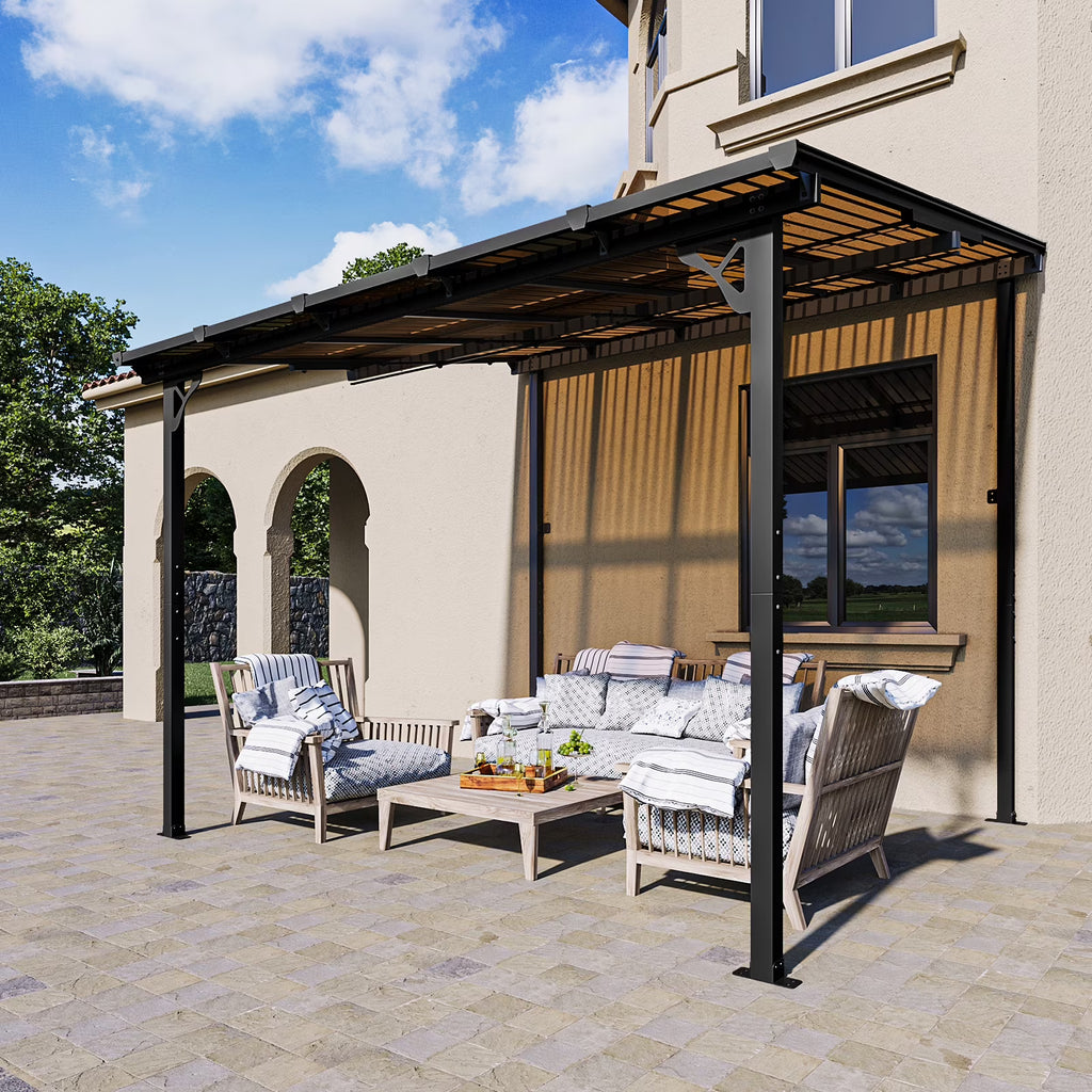 Aoxun 8' x 5' Gazebo for Patio, Gazebo Pergola with Sloped Roof, Grill Gazebo Large Wall-Mounted Heavy Duty Awnings, for Backyard, Deck, Patio