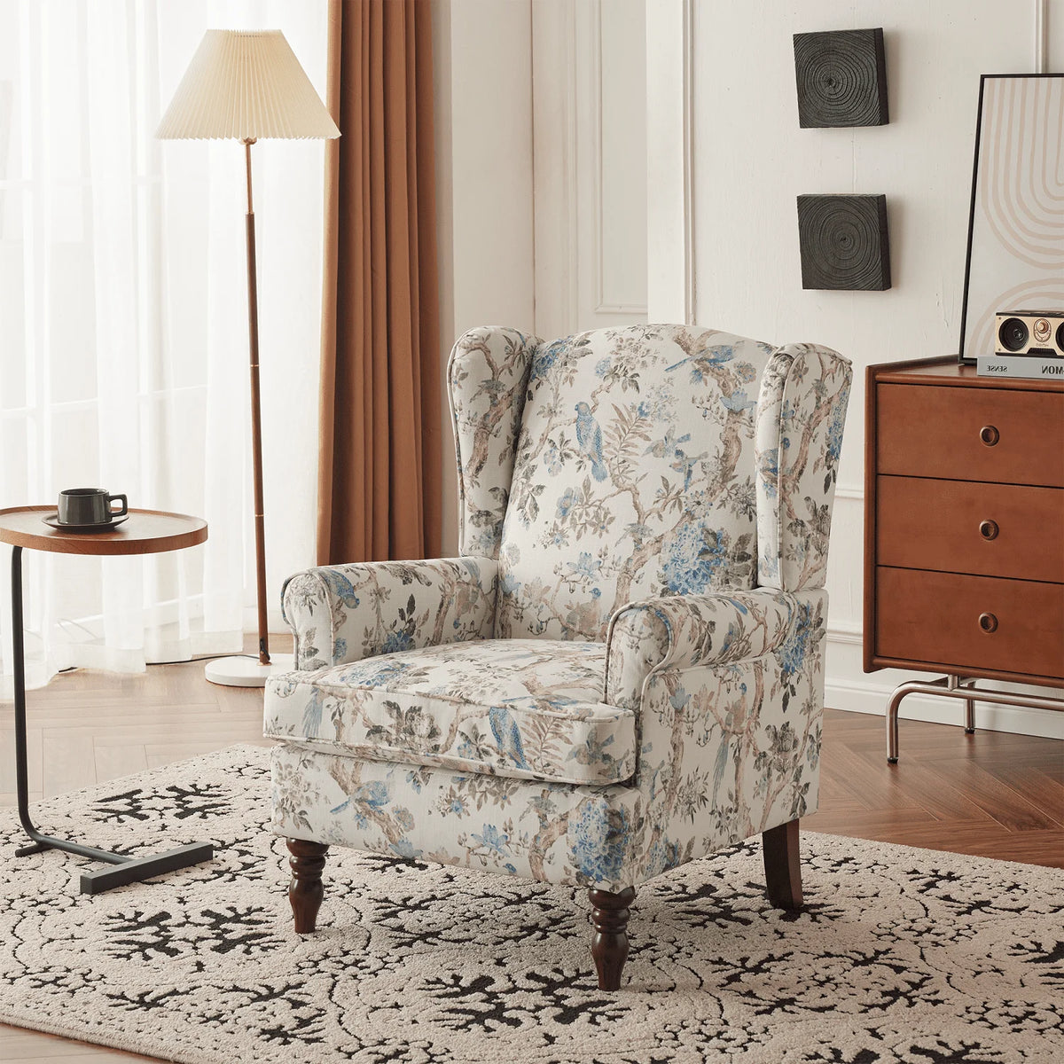 EROMMY Upholstered Accent Chair, Floral Print Fabric Armchair