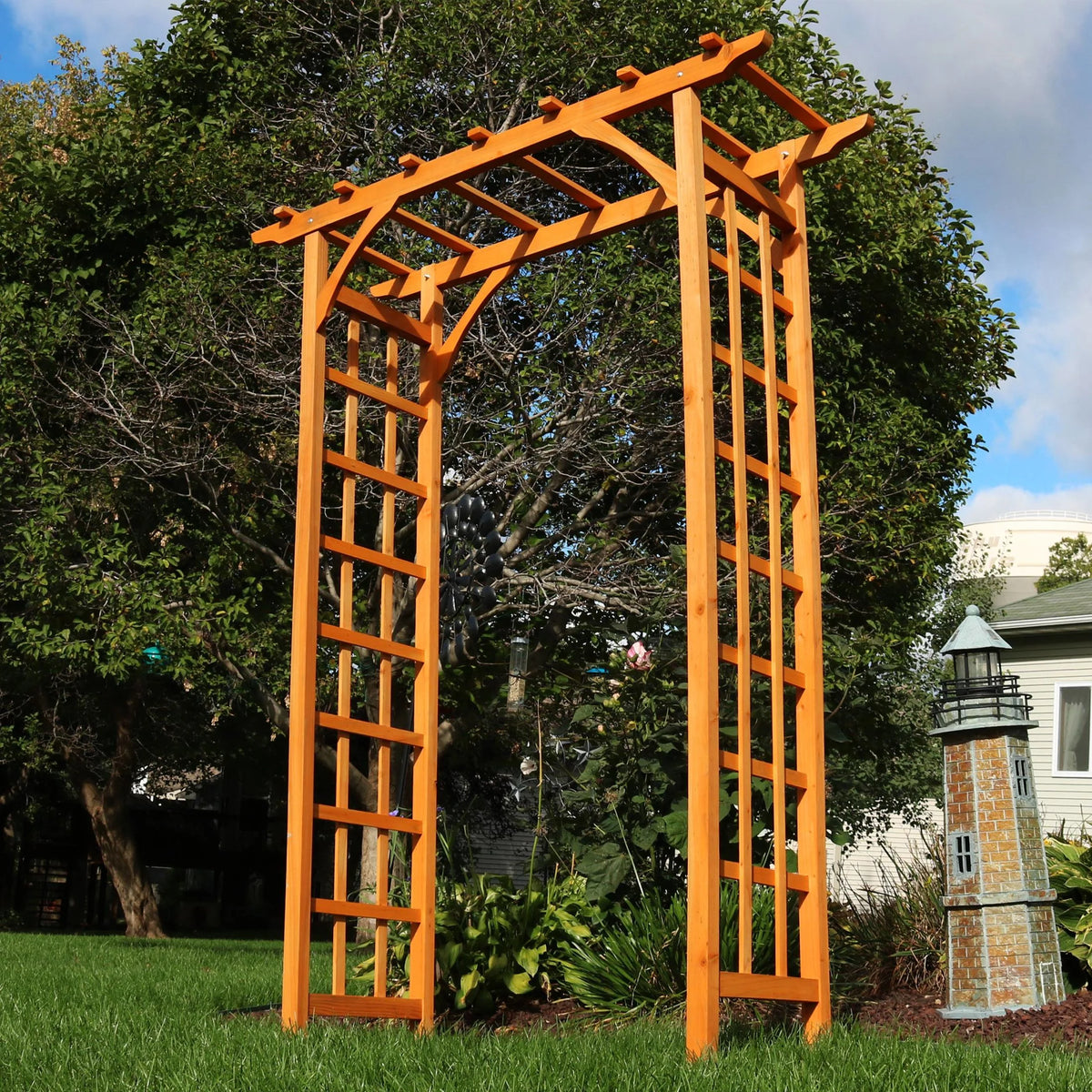 Sunnydaze 78.5" Brown Wooden Garden Arbor Walkway Wedding Arch, Weather-Resistant Finish