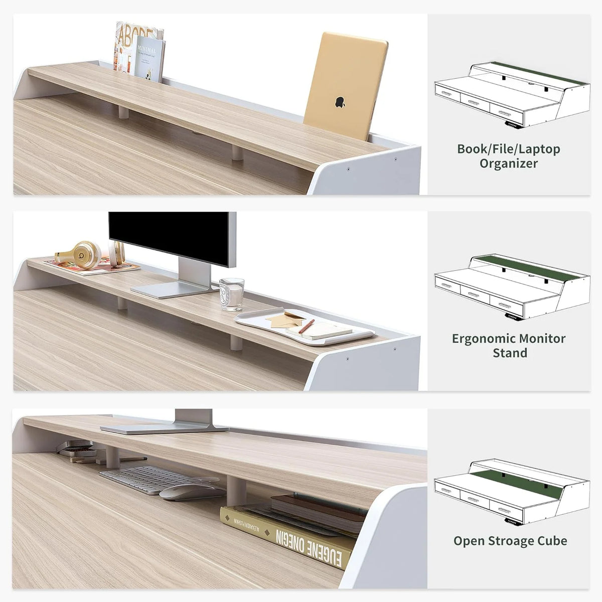 FEZIBO Electric Standing Desk with 3 Drawers & Monitor Shelves, 48 x 26 inches Sit Stand Home Office Desk, Rustic Brown