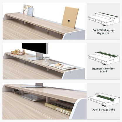 FEZIBO Electric Standing Desk with 3 Drawers & Monitor Shelves, 48 x 26 inches Sit Stand Home Office Desk, Rustic Brown