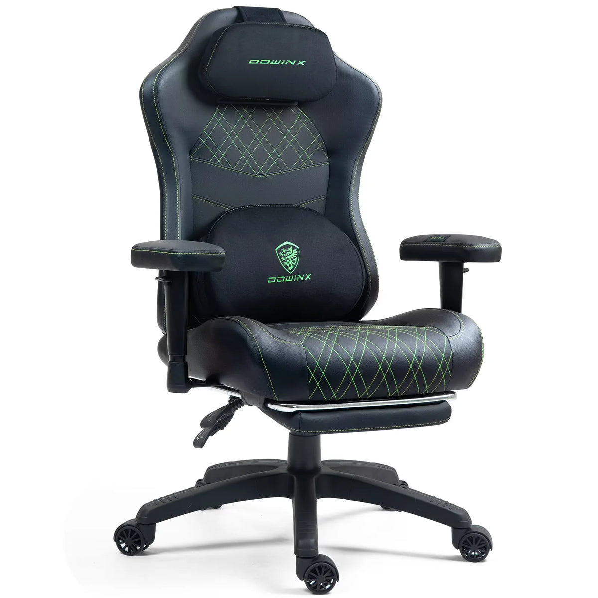 Dowinx Heated Massage Gaming Chair - Ergonomic Recliner with Pocket Spring Cushion, Adjustable Armrests & Footrest, Black-White