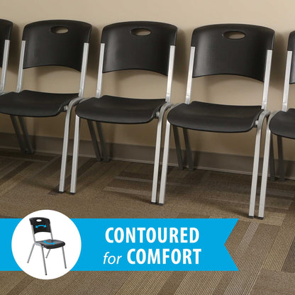 Lifetime Steel Framed Indoor/Outdoor Commercial Grade Stacking Chairs, Black & Silver, (Set of 14) 80569
