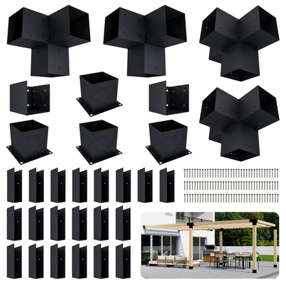 DIY Modern Deck Pergola Bracket Kit for Up to 12 x 22 Pergola Attached to Deck - Metal 6x6 Brackets for DIY Wood Pergola (Lumber Not Included)