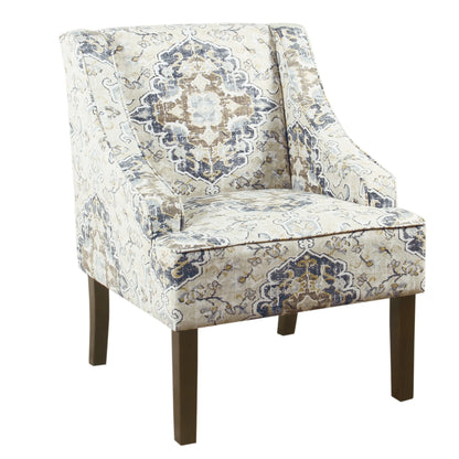 HomePop Classic Swoop Accent Chair - Blue and White Damask