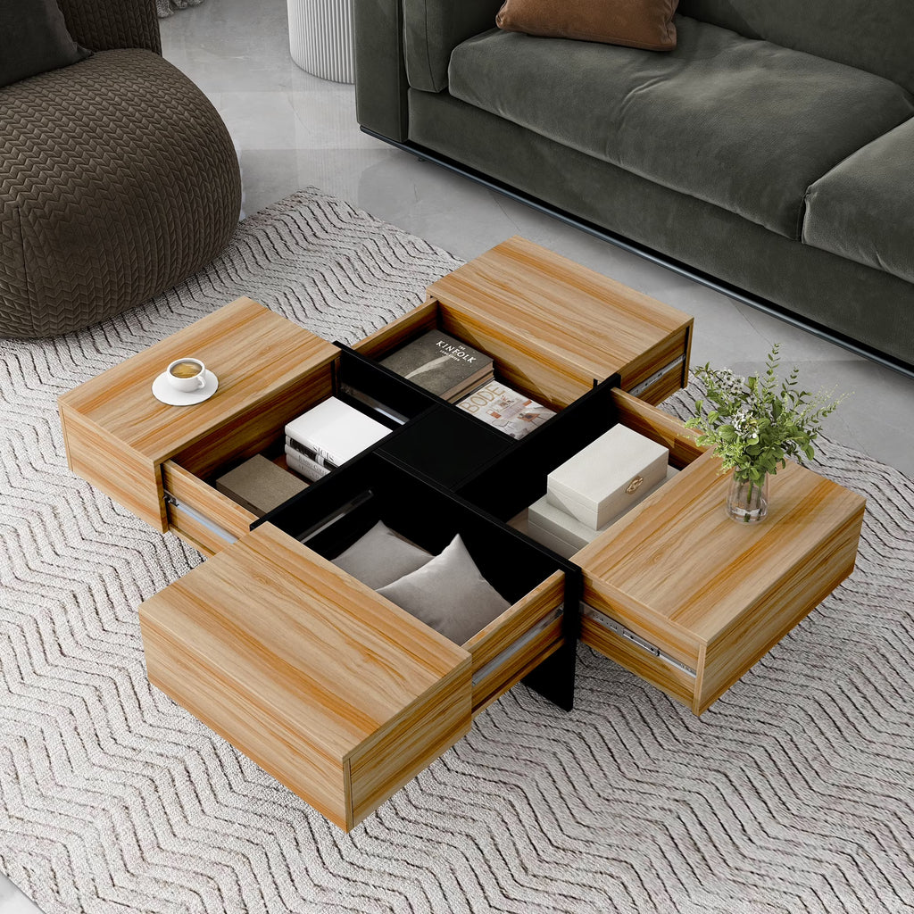 Coffee Table with 4 Hidden Storage Compartments, Cocktail Table with Extendable Sliding Tabletop