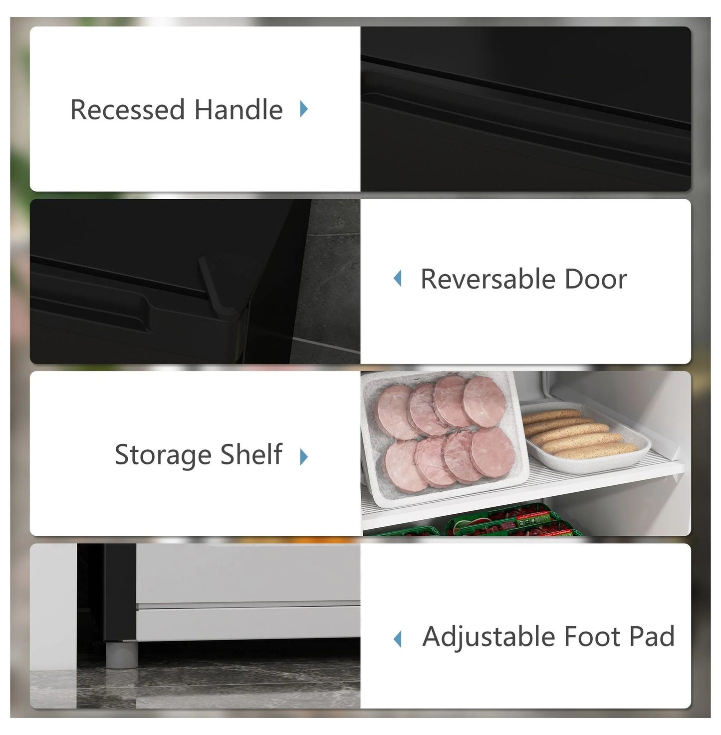 3 Cu Ft Upright Freezer - Black Mini Freezer with Adjustable Thermostat & Reversible Door for Apartment, Dorm, Office