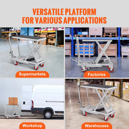BENTISM Hydraulic Lift Table Cart 500 lbs Manual Scissor Lift Table 28.5" Gray