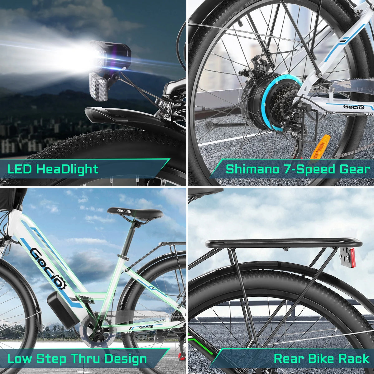 Gocio 26" Electric Bike for Adults, 500W Electric Cruiser Bike, 48V/7.8Ah Removable Battery, 7 Speed, City Commuting E-bike, UL2849