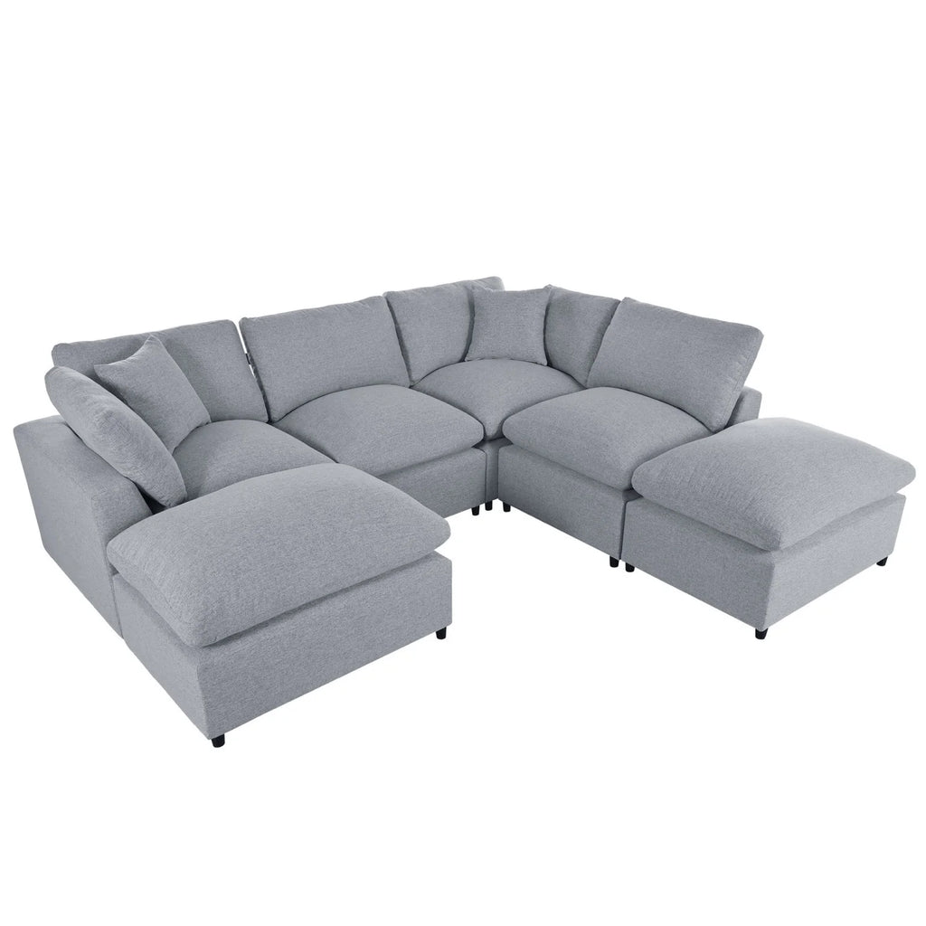 Harper & Bright Designs Convertible Modular Sectional Sofa with 2 Removable Ottomans & Pillows, Large U Shape Cloud Couch with Reversible Chaise for Living Room, Grey