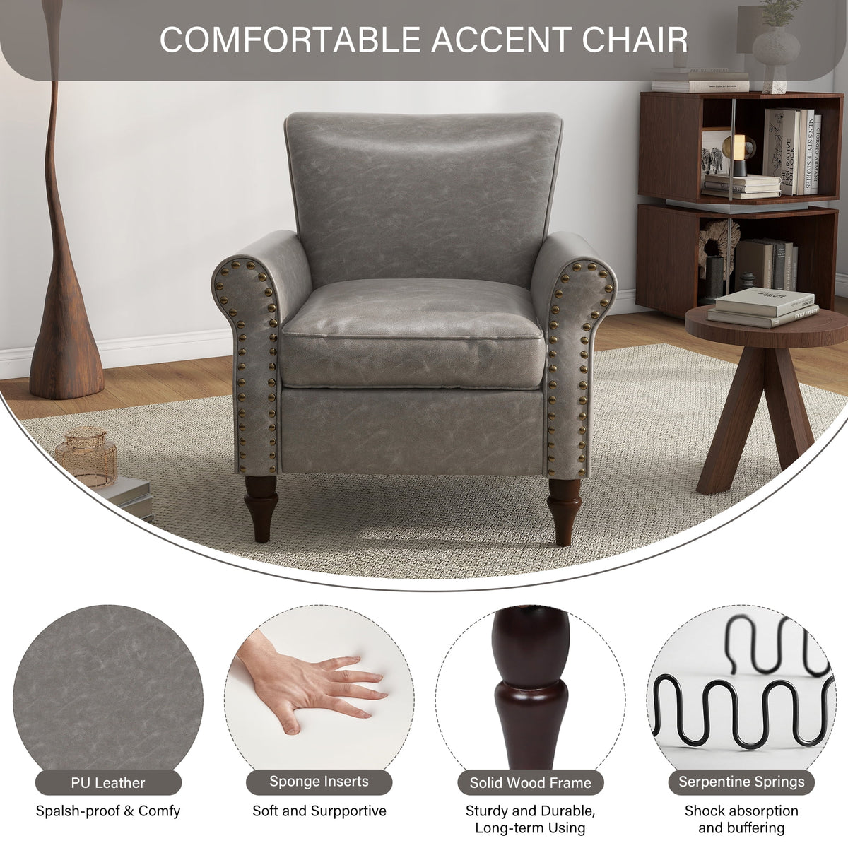 DREAMSIDEA Accent Chairs Upholstered Pattern Morden Armchair Comfy Linen Fabric Single Sofa for Living Room, Pattern White