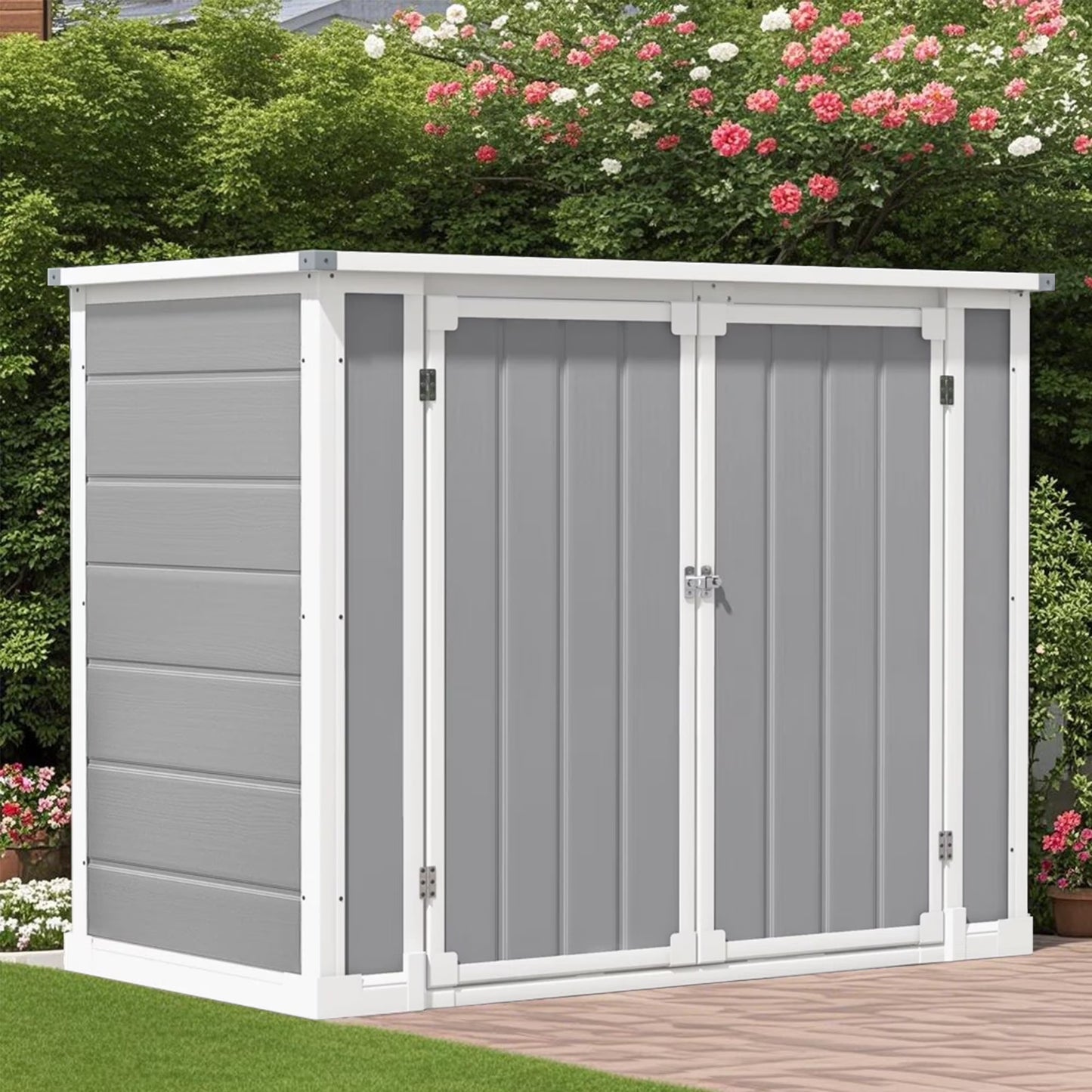 Seizeen Shed and Outdoor Storage, 41 Cu.Ft Small Outdoor Resin Shed with 3 Doors & Floor, 306GAL Deck Box Waterproof Plastic Tool Storage Shed for Cushion Lawn Mower Garbage Cans