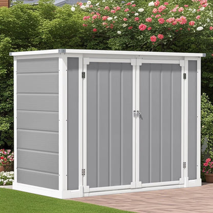 Seizeen Shed and Outdoor Storage, 41 Cu.Ft Small Outdoor Resin Shed with 3 Doors & Floor, 306GAL Deck Box Waterproof Plastic Tool Storage Shed for Cushion Lawn Mower Garbage Cans