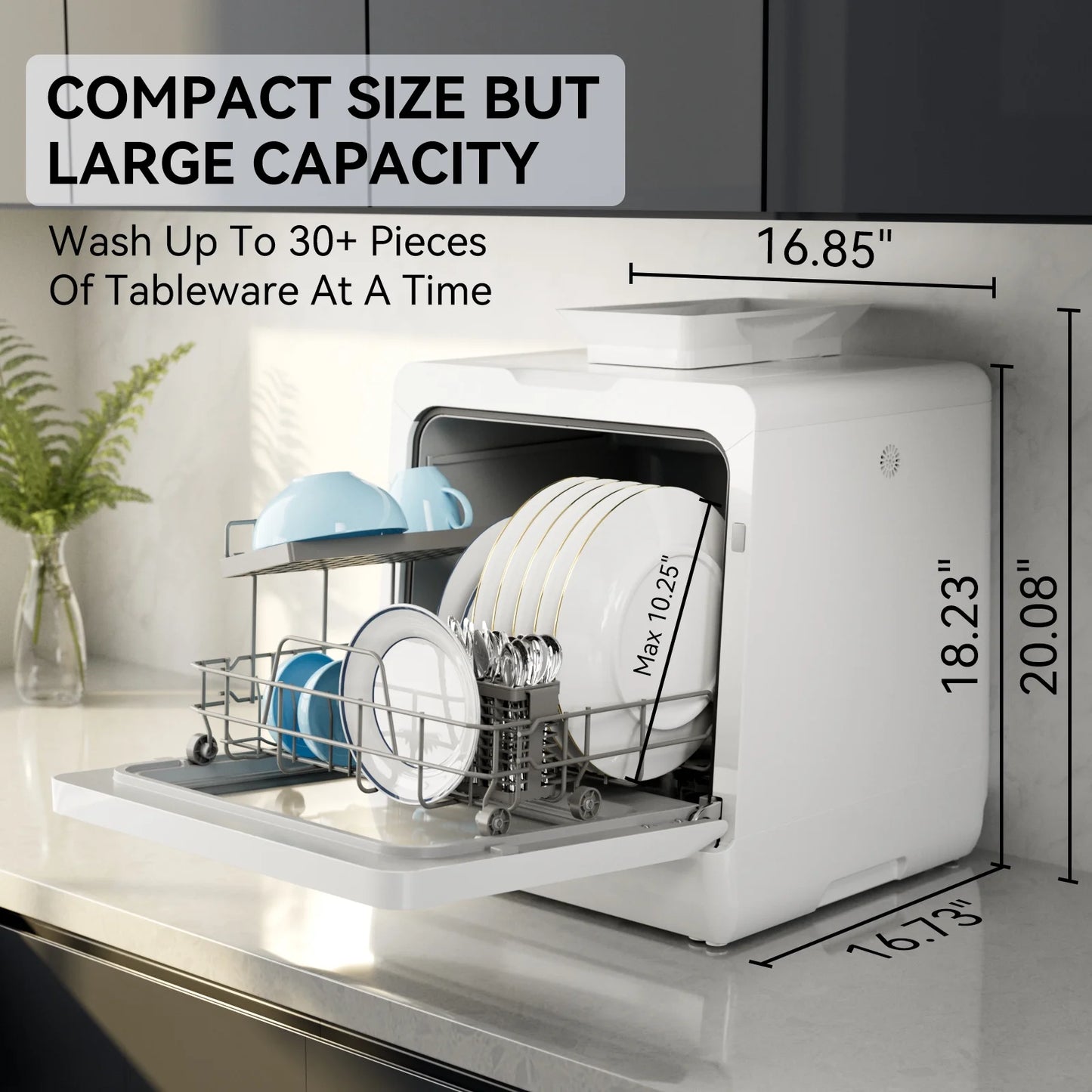 Hermitlux Portable Countertop Dishwasher, 5 Washing Programs, 5L Built-in Water Tank and Air-Dry Function, HMX-DW03