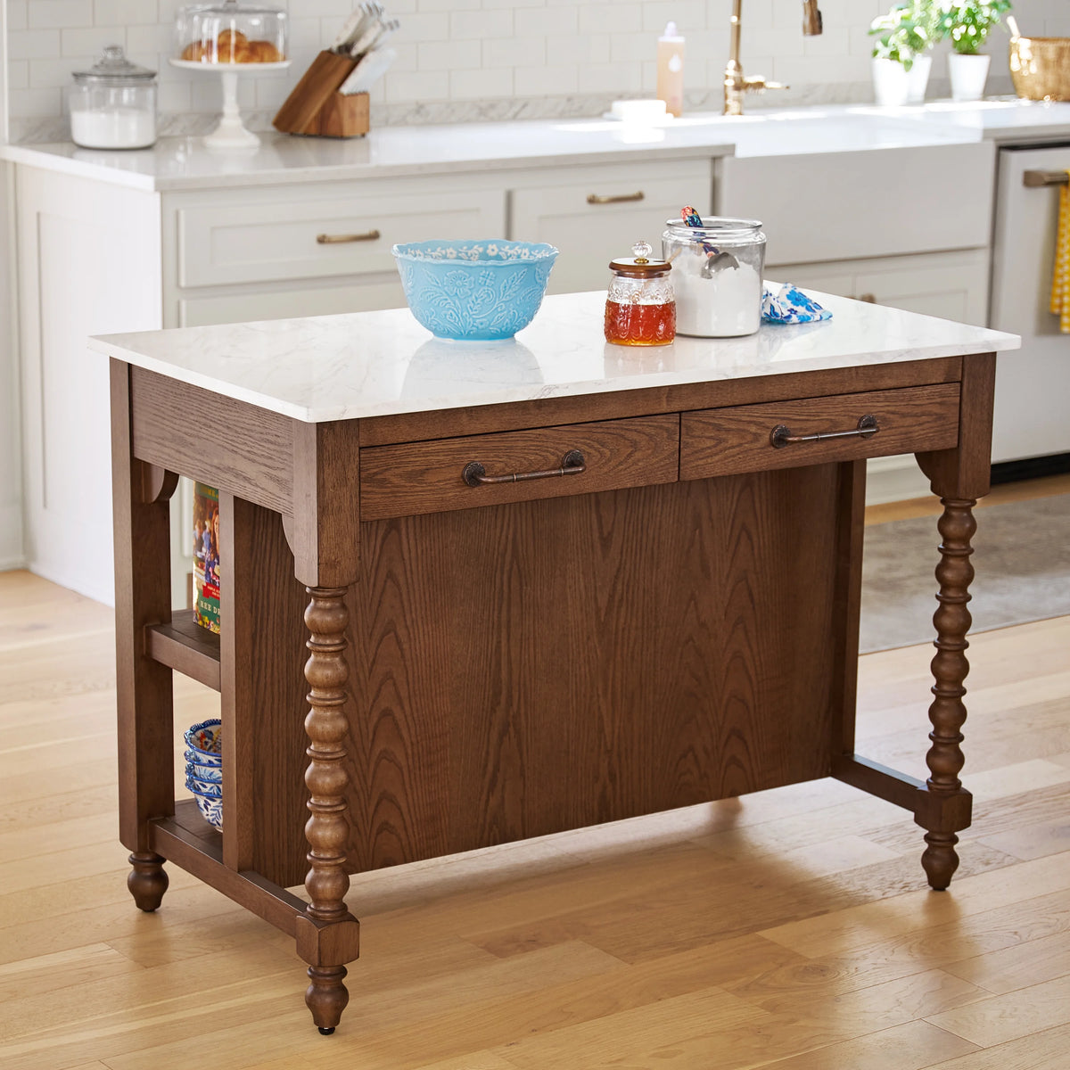 Pioneer Woman Harper Kitchen Island with Drawers, Homestead Brown