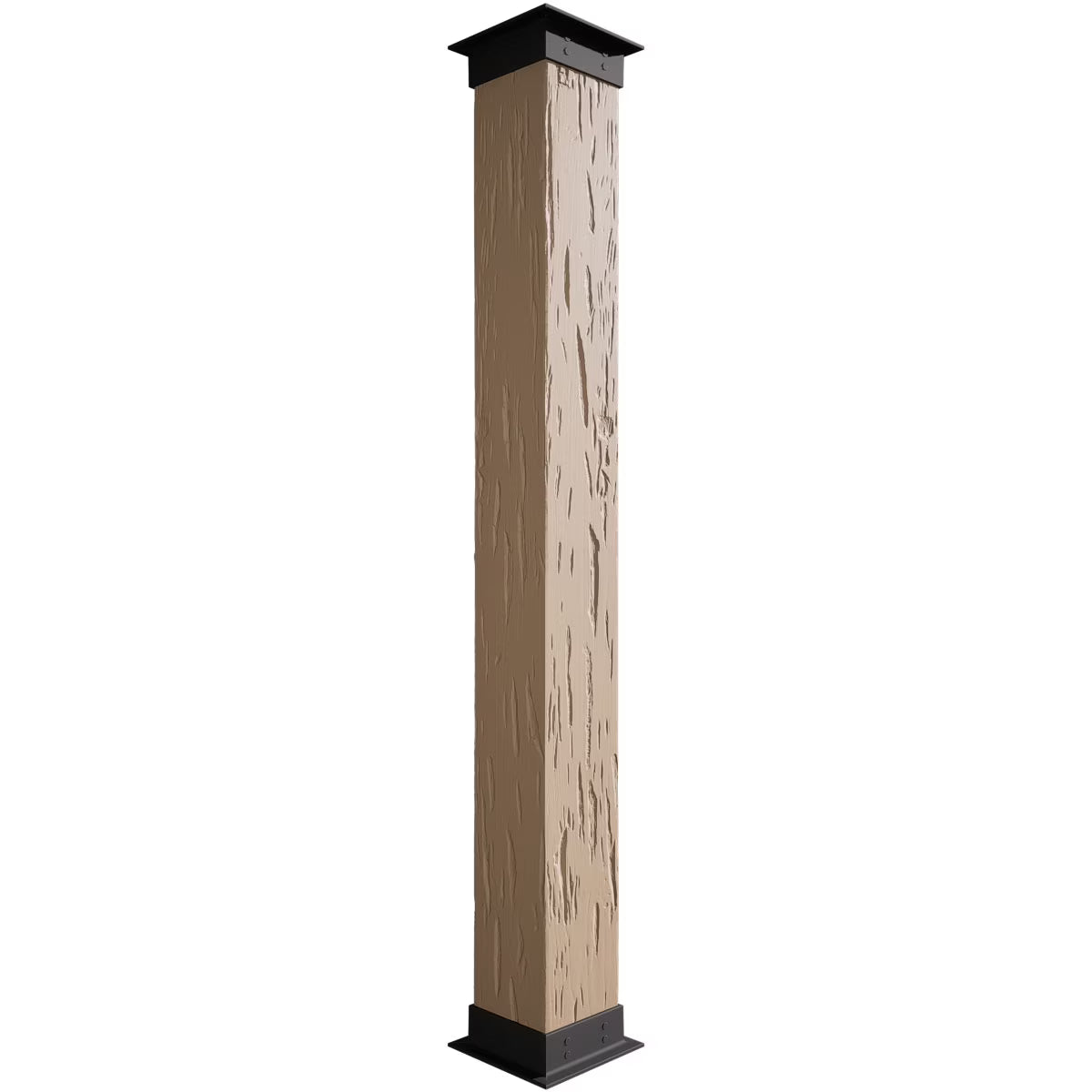 Ekena Millwork 6"W x 5'H Sand Blasted Endurathane Faux Wood Non-Tapered Square Column Wrap with Faux Iron Capital & Base