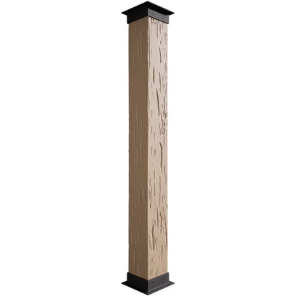 Ekena Millwork 6"W x 5'H Sand Blasted Endurathane Faux Wood Non-Tapered Square Column Wrap with Faux Iron Capital & Base