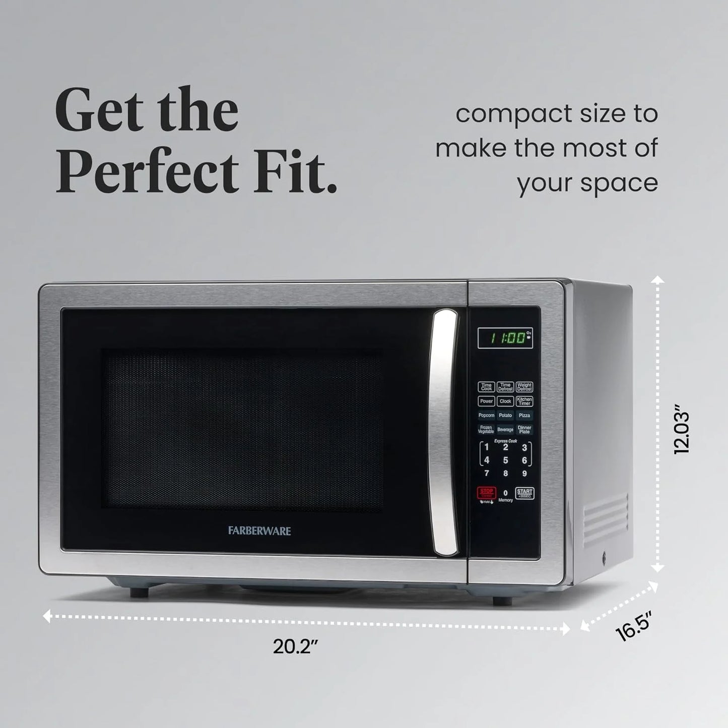 Farberware Stainless Steel Countertop Microwave Oven with Child Lock, 1.1 Cu Ft Black Stainless