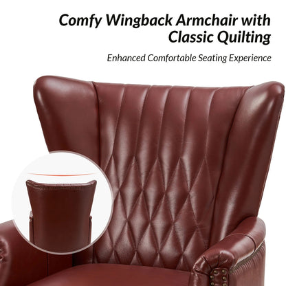 Traditional Genuine Leather Accent Chair with Nailhead Trim Tufted Armchair for Living Room Camel