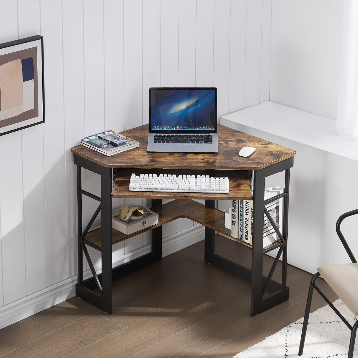 Brown Triangle Corner Desk, Office/Computer/Writing Desk for Student Apartments