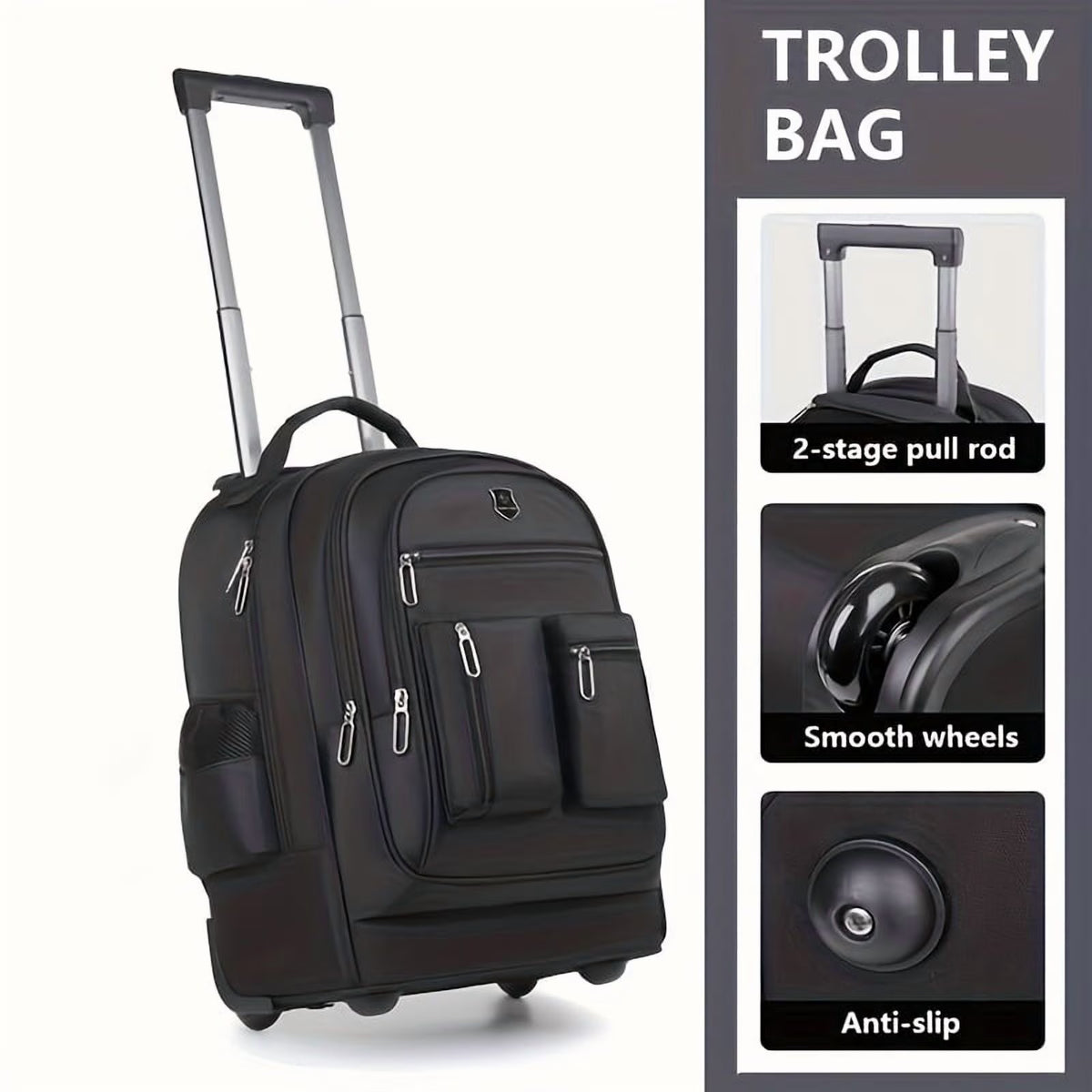 Large Rolling Backpack - Retractable Handle & Aluminum Frame - Spacious Oxford Fabric Design - For School, Travel, Picnics - Multi-Compartment