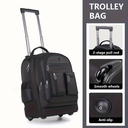 Large Rolling Backpack - Retractable Handle & Aluminum Frame - Spacious Oxford Fabric Design - For School, Travel, Picnics - Multi-Compartment