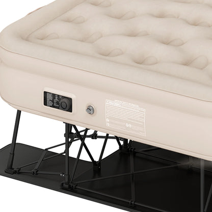Dextrus Inflatable Queen Air Mattress with Built-in Pump, Frame, Velvet Surface & Portable Storage Case, Khaki