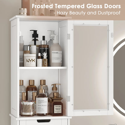 Homfa Bathroom Storage Tower, Narrow Linen Cabinet with Door and Drawers, Tall Bathroom Storage Cabinet for Small Spaces, White