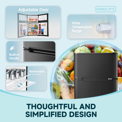 Simzlife 3.2 Cu ft Two Door Mini Refrigerator with Freezer, Compact Small Fridge Adjustable Removable Shelves, Sliver