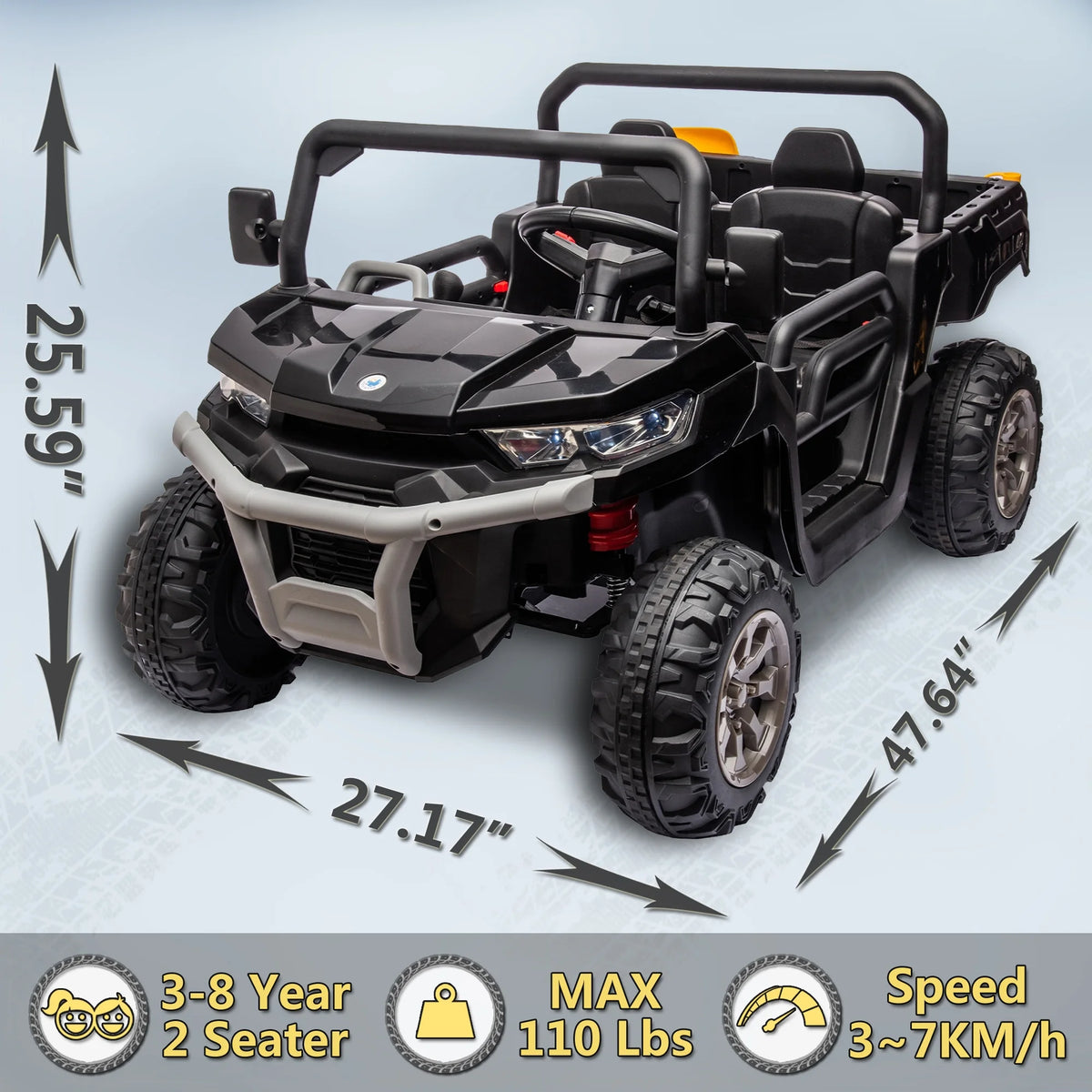 Xuanlur 24V 2 Seater Kids Ride on Car Truck, Ride on UTV W/ 2x200W Motor, 24 Volt Ride on Toys W/ Dump Bed/Shovel, Electric Car for Kids W/ Durable Tires, LED Light, Music, Remote Control, Black