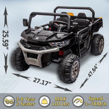 Xuanlur 24V 2 Seater Kids Ride on Car Truck, Ride on UTV W/ 2x200W Motor, 24 Volt Ride on Toys W/ Dump Bed/Shovel, Electric Car for Kids W/ Durable Tires, LED Light, Music, Remote Control, Black