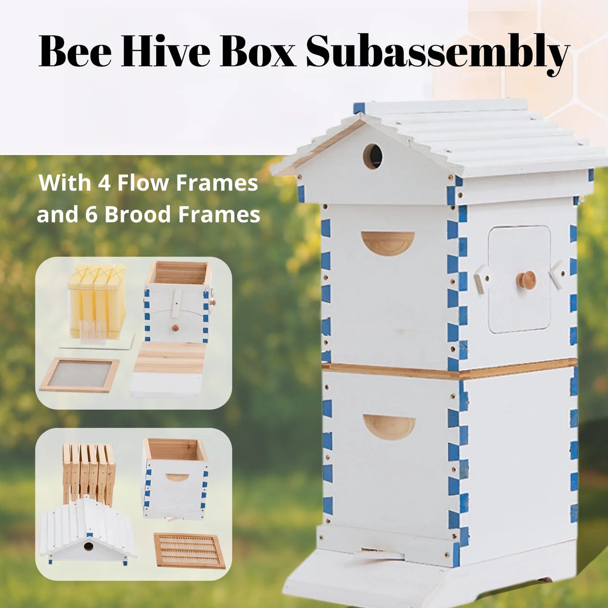AUSHIVE Wax Coated Cedarwood Bee Beehive Kit with 4 Beehive Frames & 6 Brood Frames, Beige