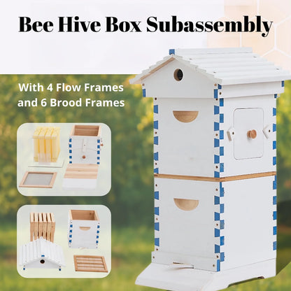 AUSHIVE Wax Coated Cedarwood Bee Beehive Kit with 4 Beehive Frames & 6 Brood Frames, Beige