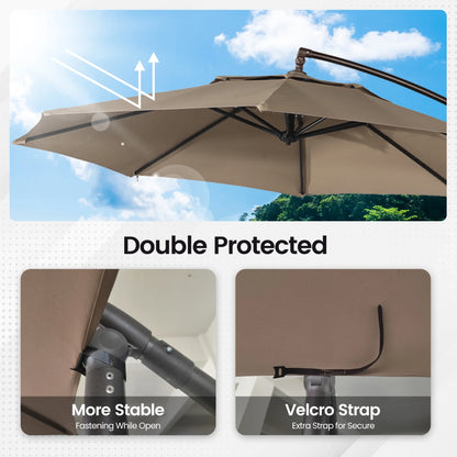 Mondawe 10ft Solar Lights Offset Cantilever Patio Umbrella - with Light, LED Lighted Offset Hanging Patio Outdoor Market Umbrella UPF50+ UV Protection with Crank,Navy Blue