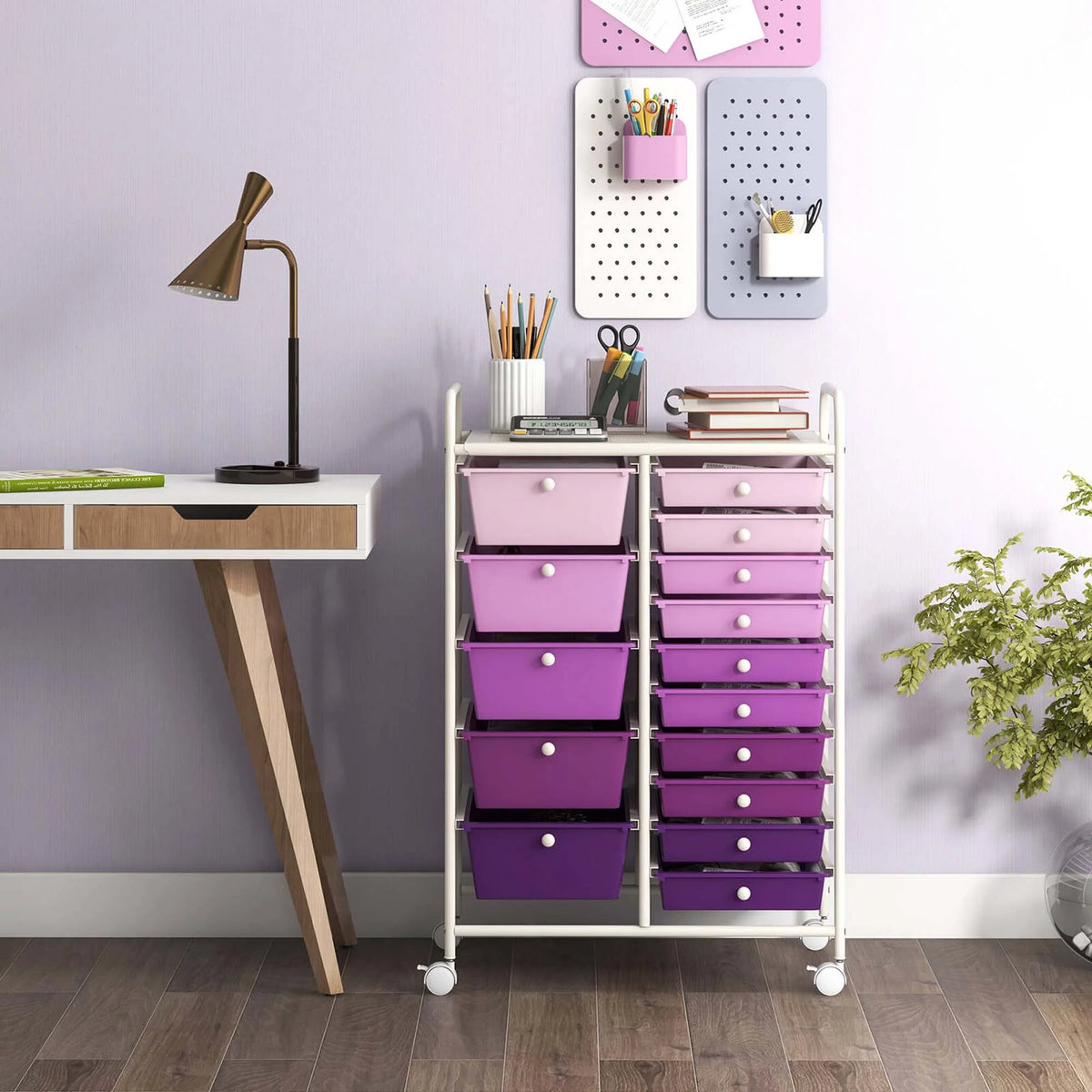 Costway 15 Drawer Rolling Storage Cart Tools Scrapbook Paper Office School Organizer White