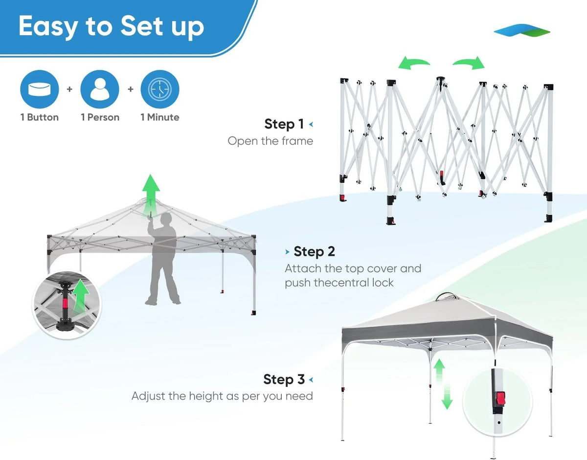 Quictent 10x10 Pop up Canopy TentPortable Instant Shelter with Vent, Ez up Canopy with Reflective Top and Fluorescent Rope