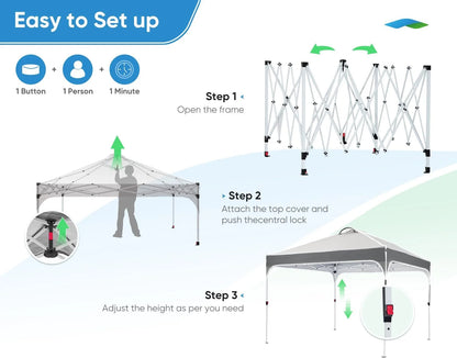 Quictent 10x10 Pop up Canopy TentPortable Instant Shelter with Vent, Ez up Canopy with Reflective Top and Fluorescent Rope