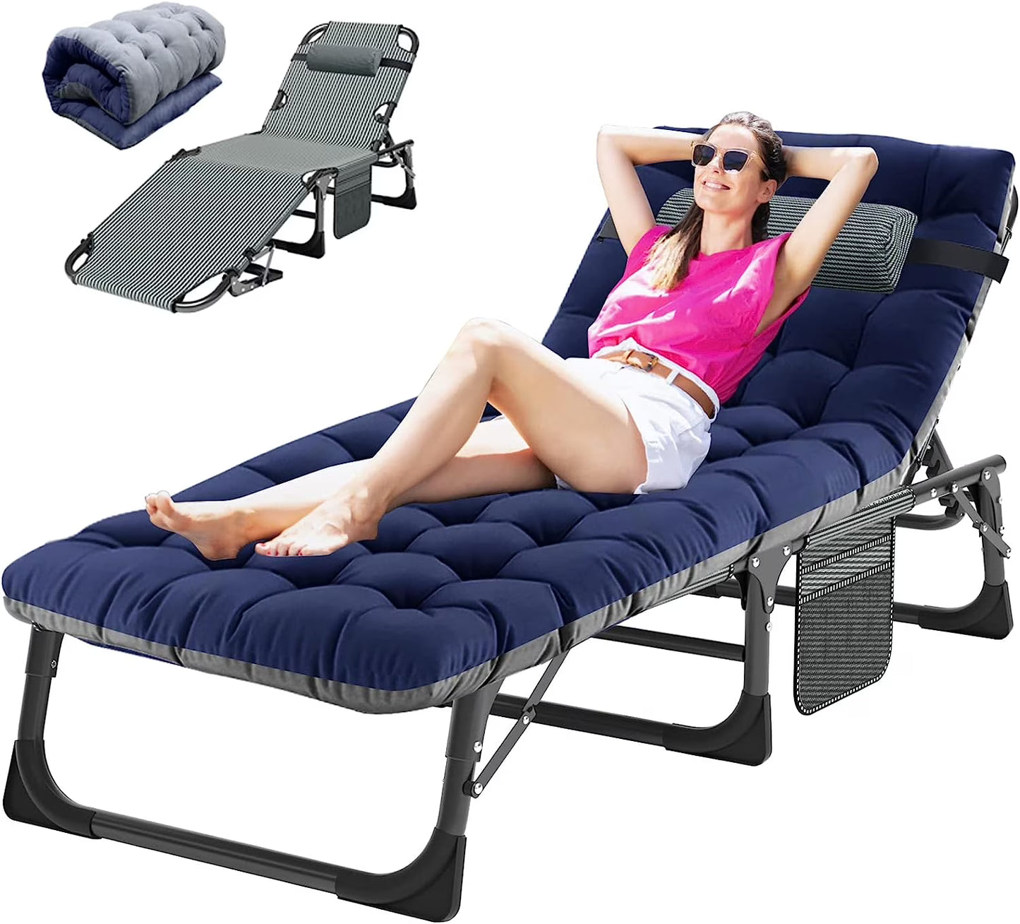 Slsy Folding Lounge Chair, 5-Position Adjustable Outdoor Reclining Chair, Folding Sleeping Bed Cot, Folding Chaise Lounge Chair for Pool Beach Patio Sunbathing